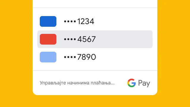 Google Pay из безбедносних разлога приказује само последње четири цифре за три кредитне картице.