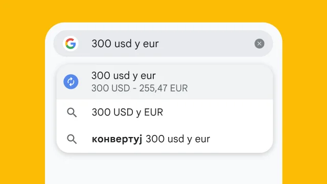 A user typed “300 usd to eur” into Chrome's address bar and it has instantly generated results.
